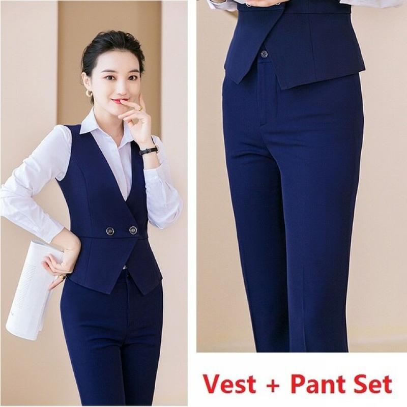 Formal Black Waistcoat Women 2 Piece Pant and Vest Sets Ladies Work Wear Business Suits Office Uniform Styles