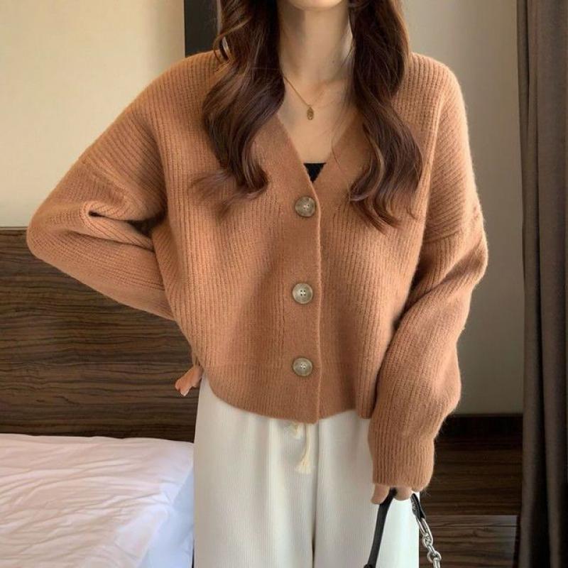 Autumn Winter New Knitted Cardigan Women Fashion Loose Straight V-neck Button Down Long Sleeve Sweater Jackets