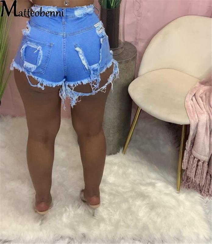 Fashion Sexy High Waist Ladies Denim Shorts 2021 Summer New Women's Ripped Hollow Out Hole Streetwear Shorts Jeans