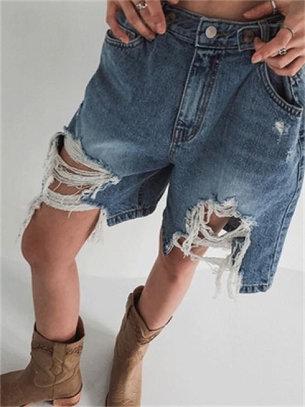 Ripped Jeans Shorts Women 2023 New High Waisted Hole Wide Leg Jeans Shorts Korean Streetwear Casual Summer Jeans Shorts