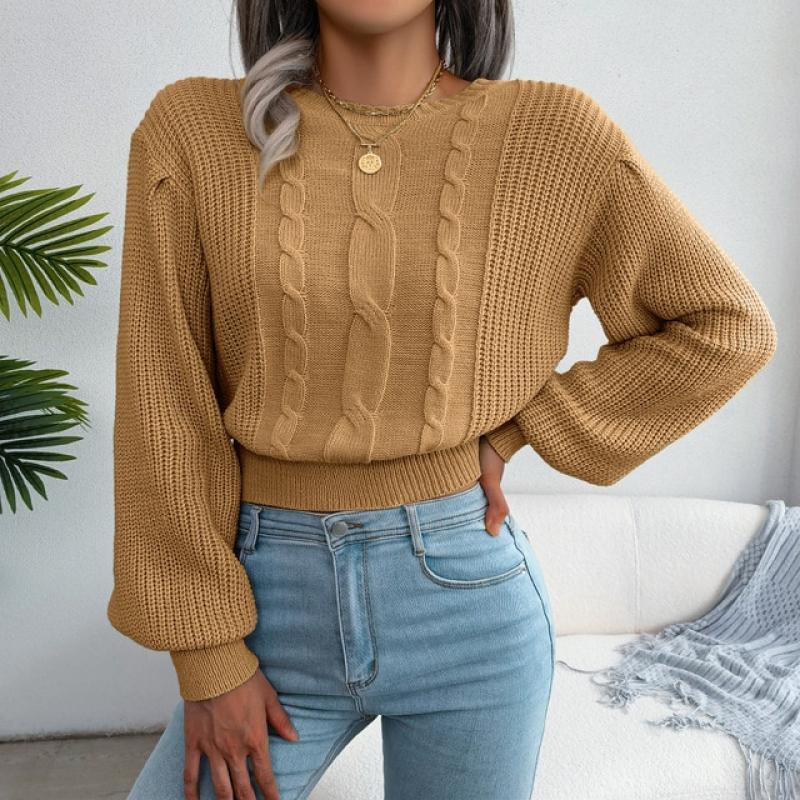 INS wind real shot autumn and winter European and American casual twist lantern sleeve waist knitted sweater