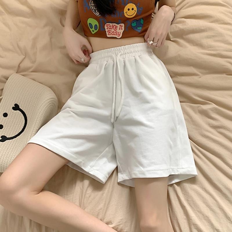 Rimocy 2023 Summer Loose Blue Shorts Women Wild Solid Color Wide Leg Casual Shorts Woman Elastic Waist Sports Short Pants Female