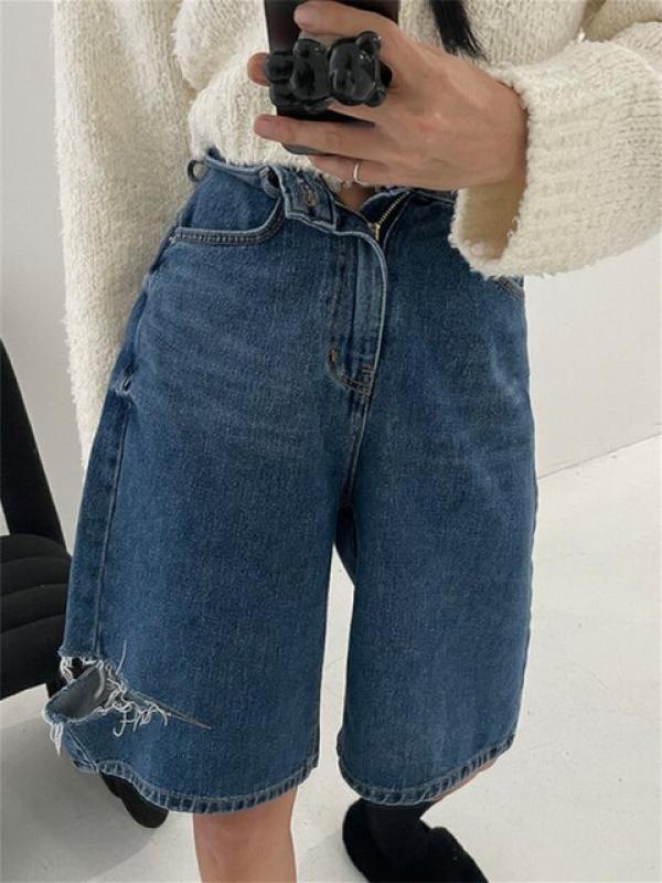 Syiwidii Denim Shorts Women Summer 2023 High Waist Baggy Wide Leg Ripped Short Jeans Casual Vintage Korean Y2k Denim Shorts