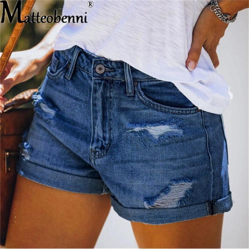 Women Fashion Ripped High Waisted Rolled Denim Shorts Vintage Hole Summer Casual Pocket Short Jeans Ladies Hotpants Shorts 2022