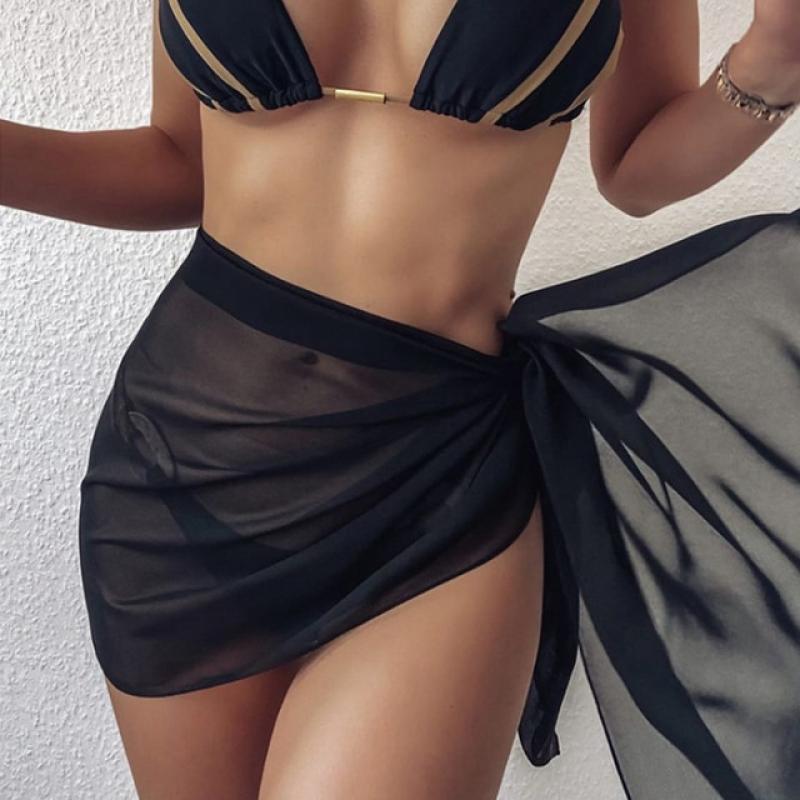 Beach Bikini Wrap See-Through Cover Up Women Chiffon Swimwear Coverups Short Dress Wrap Scarf Kaftan Sarong for Swimsuit