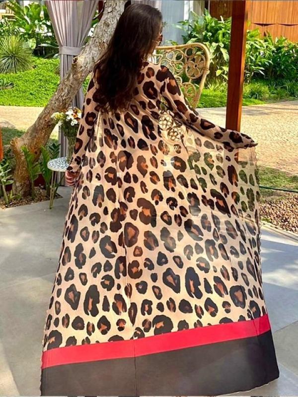 2023 Women leopard print Deep V Neck Cover-ups Summer Beach Wear Sexy Elegant Female Summer Strap Dress Casual