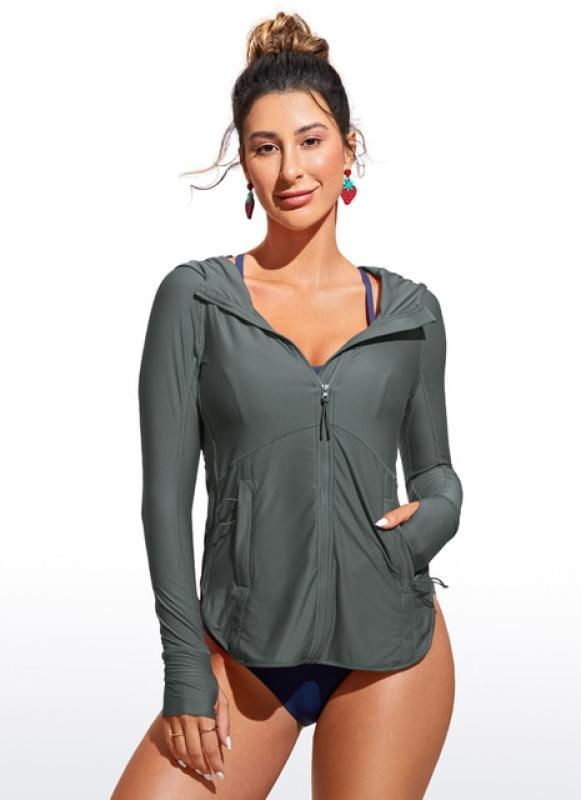 CRZ YOGA Womens UPF 50+ Swimsuit Cover Ups Quick Dry Long Sleeve Jacket Lightweight Workout Full Zip Hoodie
