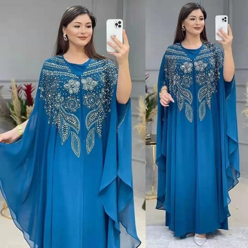 Muslim Abayas Women Loose Chiffon Beading African Dubai Dress Caftan Wedding Party Occasions Djellaba Femme Robe Kaftan Outfit