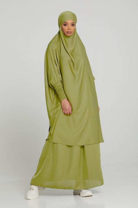 Two Piece Jilbab Prayer Set Abaya for Woman Batwing Hijab Dress Muslim Kimono Kaftan Robe Long Khimar Islam Cloth Jilbab Ramadan