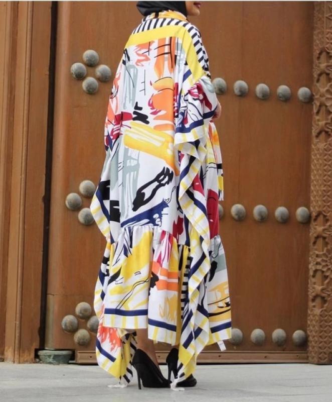 Middle East Traditional Fashion Bohemian Autumn Winter Loose Cotton Kaftan Maxi Dress Oversize Kuwait Blogger Muslim Lady Abaya