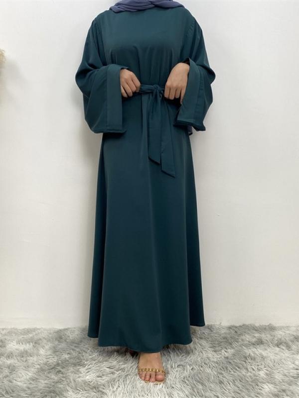 Hot Sell Popular Simple Nida Abaya Long Dress Pure Color A-line Loose Sleeves Dresses Dubai UK Modest Elegant Dress
