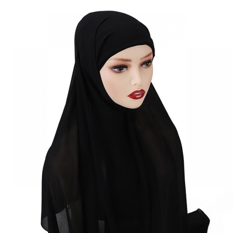 Hijab with Undercap Attached Chiffon Hijab Scarf Instant Hijab Muslim Women Fashion Headwrap Shawls Turban Hijab for Women