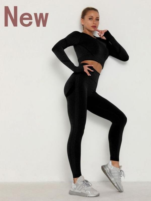 Women's Sets Skinny Tracksuit Breathable Bra Long Sleeve Top Seamless Outfits High Waist Push Up Leggings Gym Clothes Sport Suit