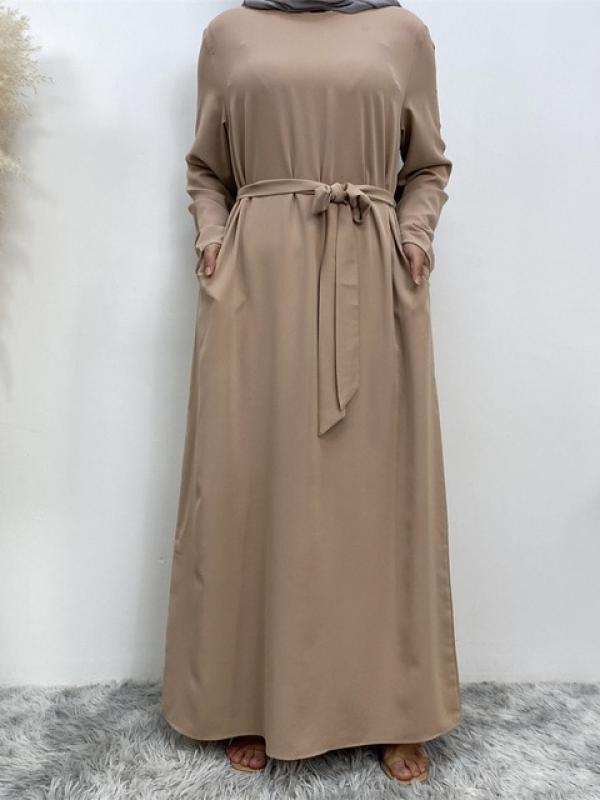 Hot Selle Muslim Woman Abaya With Pockets Islamic Casual And Simple Long Dresses Moroccan Caftan Woman Dubai Abaya Ramadan Black