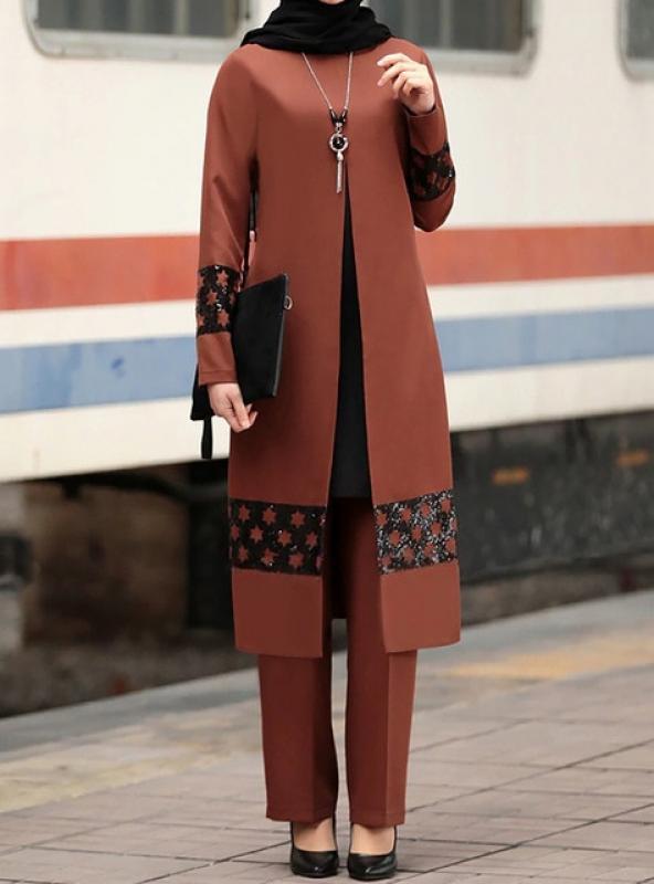 2020 Patch Designs Chiffon Muslim Women Long Tops Islamic Sets Women Muslim Pants Ramadan Prayer Clothes 2 Piece Set