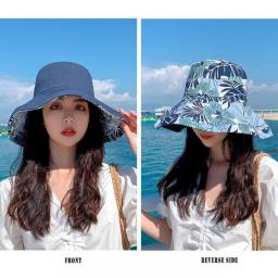 Bucket Hat, Panama Women's Korean Sunscreen Hat, Heach Hat, Windproof Breathable, Hats For Travel Cap Printed, Double-Sided H10
