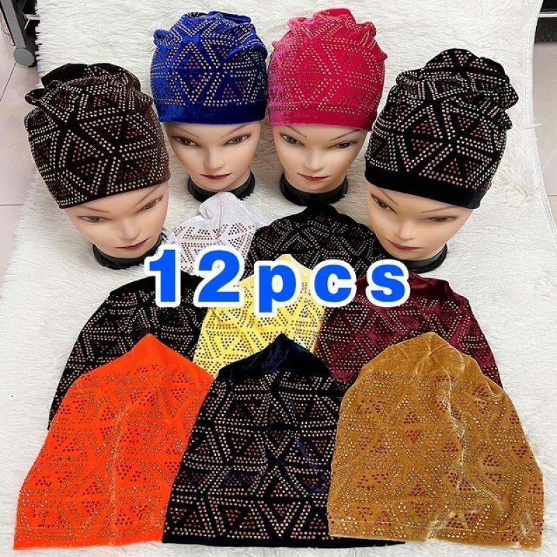 Latest Limited Time Muslim Female Turban Hat Bonnet Elastic FabricHot Rhinestone Solid Indian Beanie Hair Bonnets Cap For Women