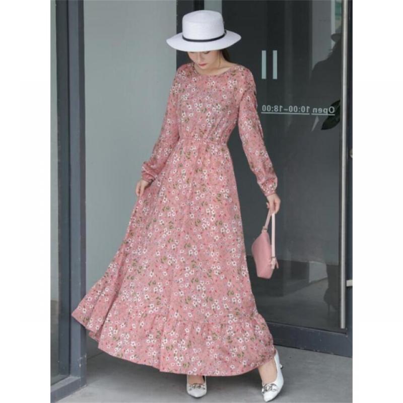 Spring Summer Female Solid Full Sleeve O-neck Casual Dress Women Bohemian Long Dress Woman Muslim Maxi Dresses Dropshipping