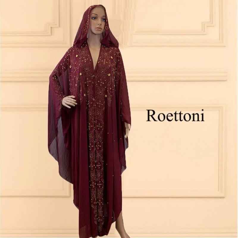 New Trends Turkey to African Hooded Abaya Kaftan Chiffon Beading Women's Party Dresses Muslim Boubou Fashion Outfit Open Robe