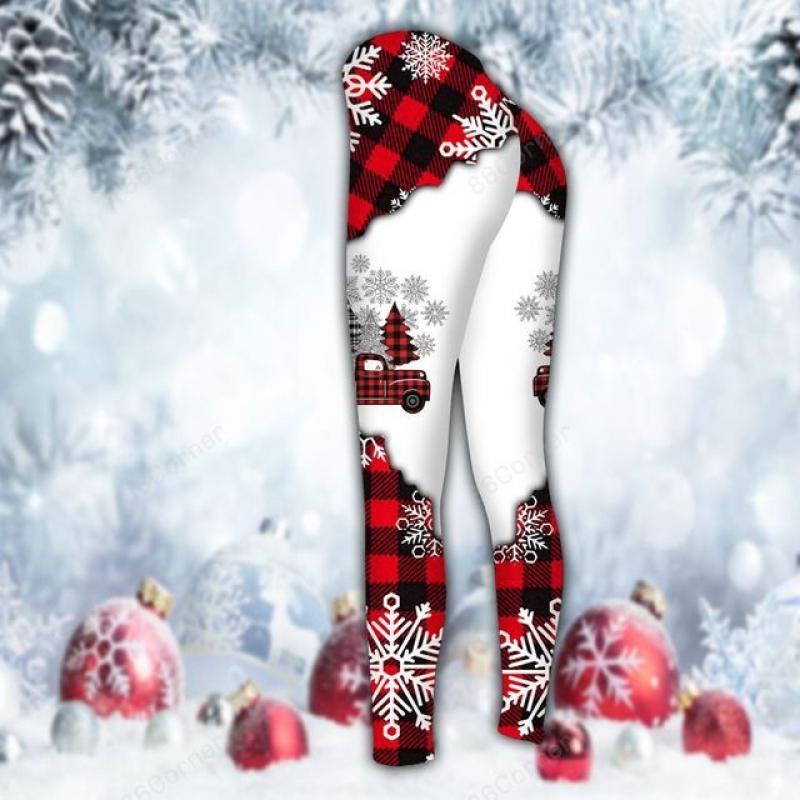 Red Truck Snowflake Christmas Plaid Print Yoga Sleeveless Shirt Tank Tops Yoga Leggings for Women Sports Wear Suit Xs-8Xl