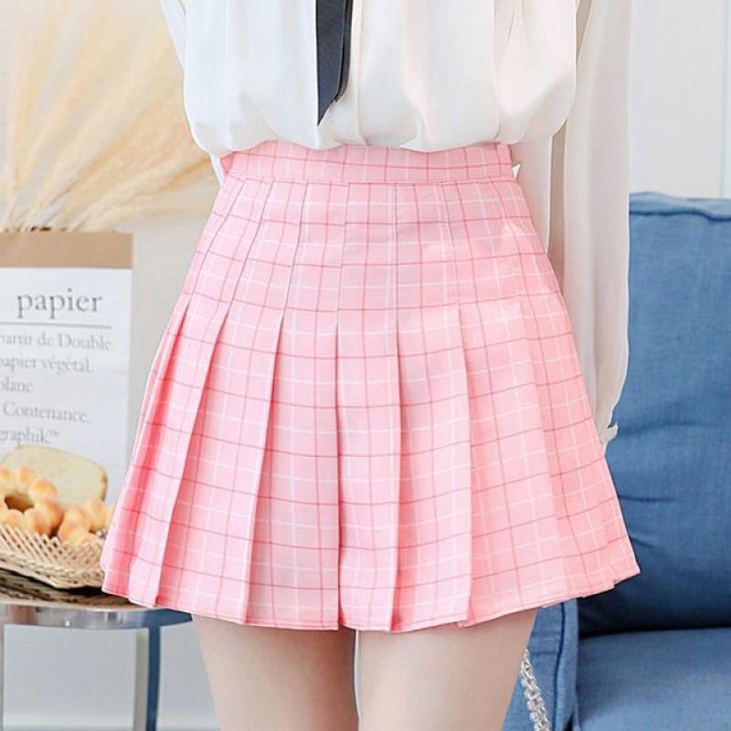 Women High Waist Pleated Skirt y2k Summer Casual Kawaii A-line Plaid black tennis Japanese School Uniform Mini Skirts for Girls