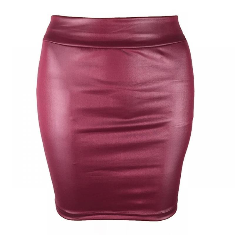 Women Faux Leather Short Pencil Skirt Fashion Office Lady Elegant Workwear Sexy Bodycon Solid Color High Waist Mature Mini Skirt