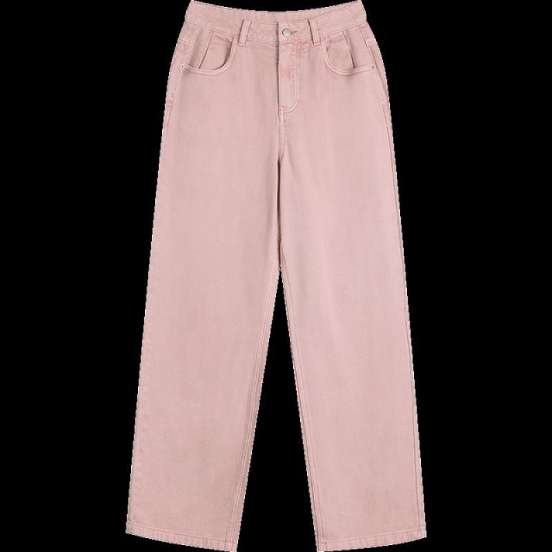 ELFSACK Pink Straight Jeans Women 2023 Spring High Waist Daily Trousers