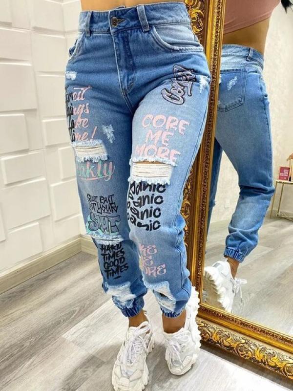 Woman Pencil Pants Ripped Y2k Slim Fit High Waist Vintage Streetwear Casual Fashion Stretch Blue Jeans Woman Baggy Jeans Women