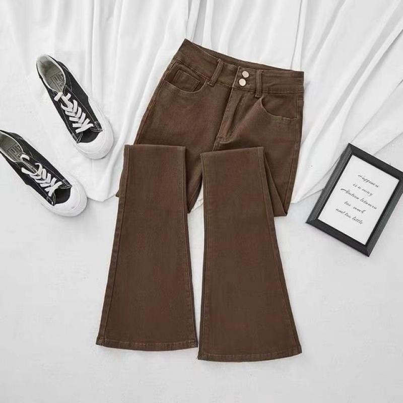 Summer Women Brown Two Buttons Jeans High Waist Loose Straight Wide Leg Denim Female Y2k Casual Streetwear Vintage Baggy Trouser