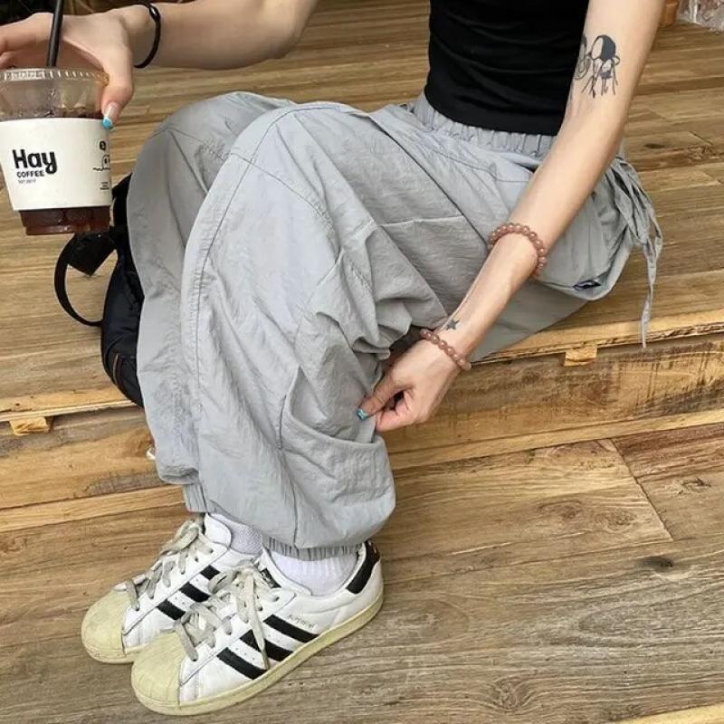 Deeptown Pink Y2k Sports Sweatpants Women Hippie Parachute Pants Oversized Vintage Slacks Harajuku Trousers Jogging Streetwear