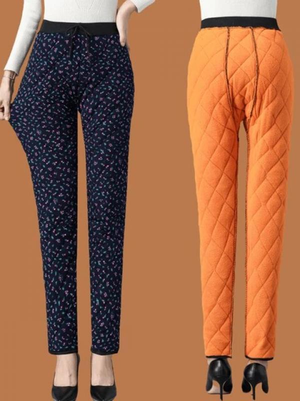 Slim Plush Velvet Lined Print Warm Ankle-length Pencil Pants Thick Winter Snow Wear Pantalones Casual High Waist Mom Spodnie New