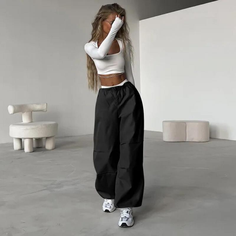 Spring And Summer 2023 New High Waist Drawstring Straight Tube Simple Cargo Street Fashion Solid Color Casual Pants