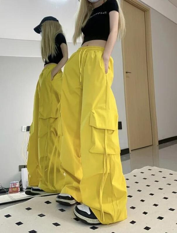 Y2K Women Streetwear Techwear Cargo Korean Harajuku Parachute Track Pants Pink Sweatpants Wide Leg Joggers Trousers Clothes