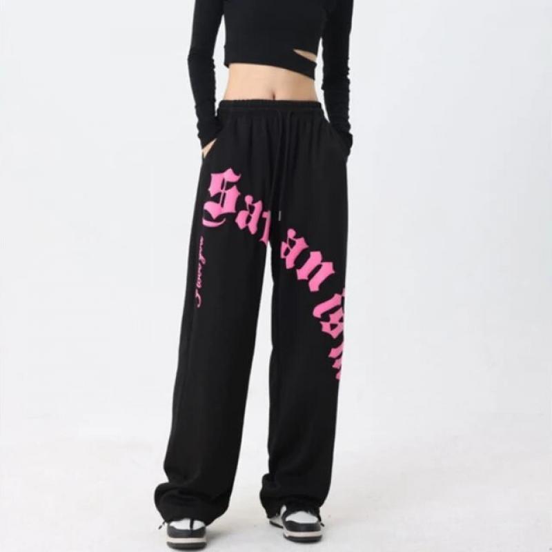 Deeptown Hippie Kpop Letter Black Sweatpants Women Harajuku Streetwear Oversize Track Pants American Retro Baggy Jogger Trousers