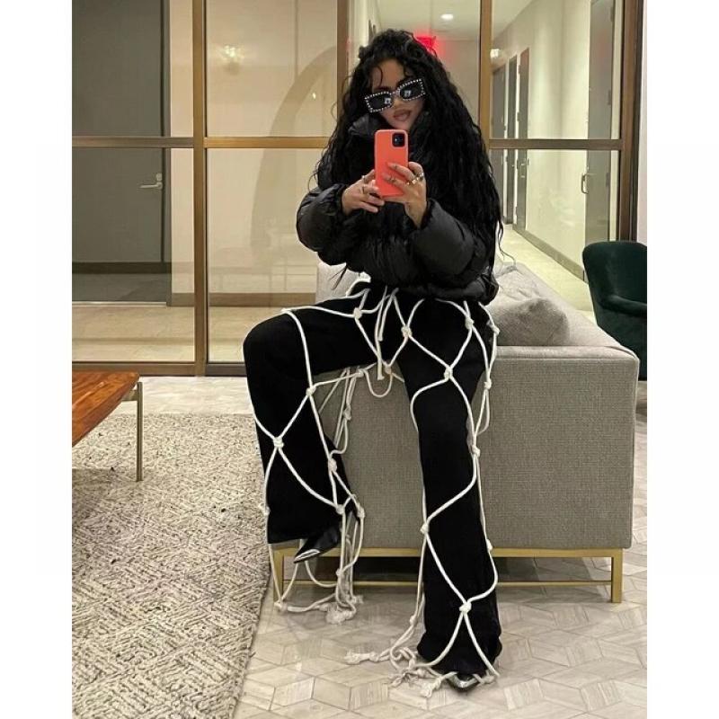 Fashion Rope Y2K Joggers Cargo Pants Flare Trousers Streetwear 2023 Women Autumn Clothes Casual Flare Bell Bottom Sweat Pants