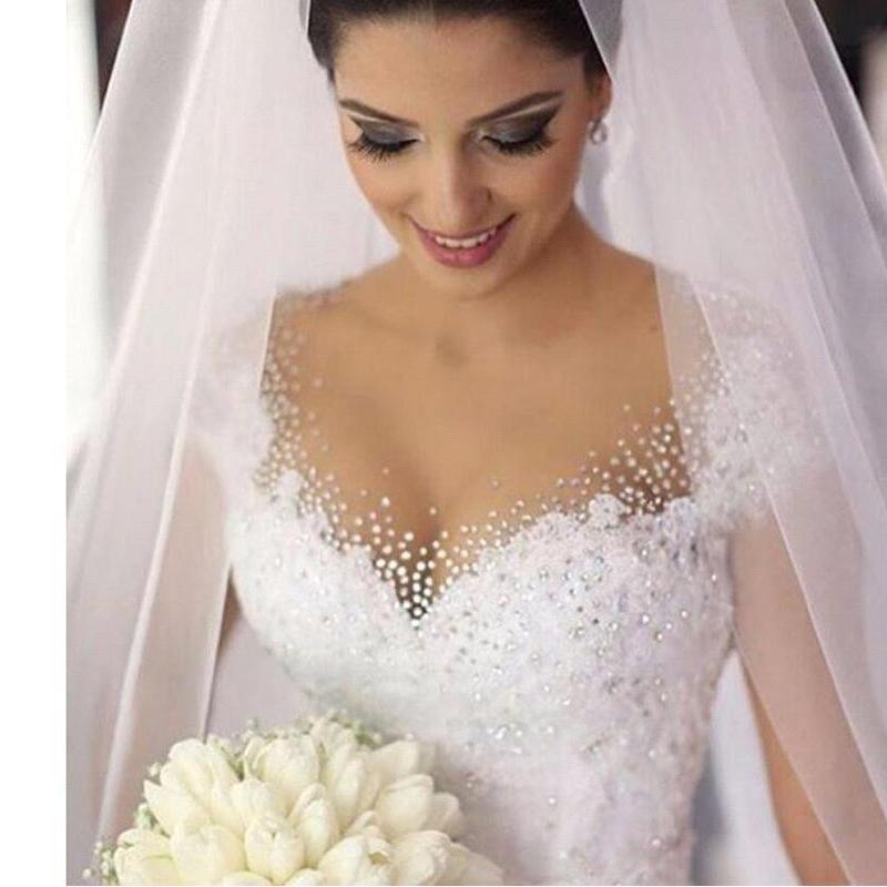 ZJ9099 Fashion Beads Crystal White Ivory Wedding Dresses For Brides Plus Size Maxi Formal Cap Sleeve