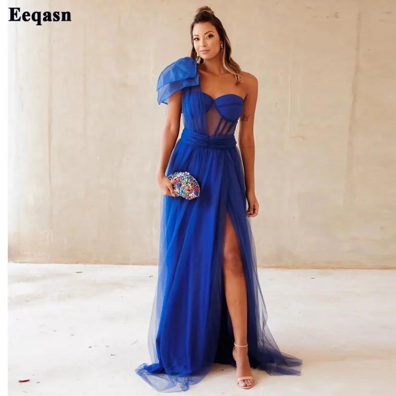Eeqasn Royal Blue Women Prom Dresses One Shoulder See Through Top A Line Slit Side Formal Specia; Party Dress Evening Gowns 2023