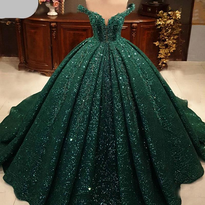 ball gown prom dresses green off the shoulder lace appliques beading sequins puffy long evening dresses gowns
