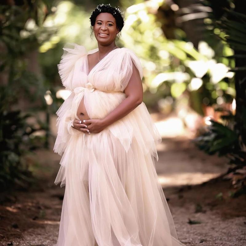 African Prom Dresses Boho Style Tulle Maternity Robes for Photo Shoot V Neck Plus Size Evening Gowns