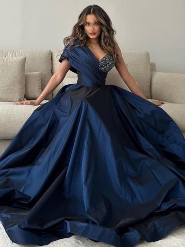 Navy Blue Princess Prom Dresses 2023 A line Off the Shoulder Floor Length Sexy N Neck Vestidos De Ocasión Formales Woman vestido