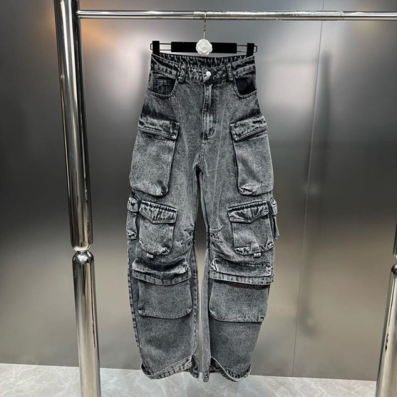 BORVEMAYS 2023 Spring Autumn New Fashion Trend Jeans Women Personality Pockes High Waist Solid Color Street Wide Leg Pants