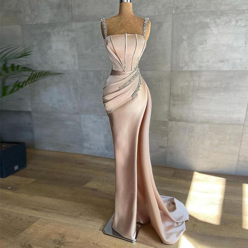 Prom Dresses Square Collar Vintage Trumpet Dress Spaghetti Strap Evening Dress Rhinestone Sleeveless Party Dress Robe De Soiree