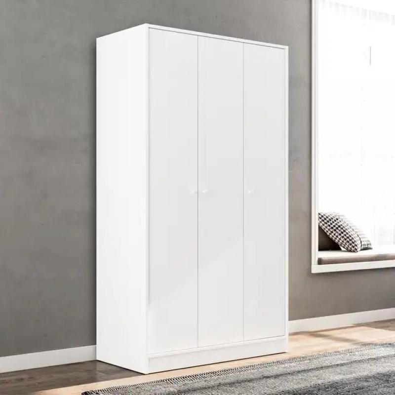 Denmark 3 Door Wood Bedroom Armoire with Drawers, Wardrobe Storage Cabinet, White/Dark Brown/Black