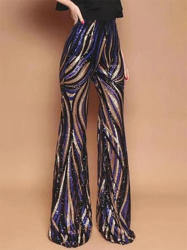 Retro American Fashion High Waist Printed Sequined Trousers Spring Workplace Business Fashion Women Bell Bottoms.