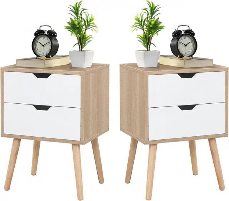 Sweetgo Nightstands Set of 2-Natural Beside Table with Storage Drawer - Midcentury Modern Bedroom Storage Cabinet -Solid Wood Le