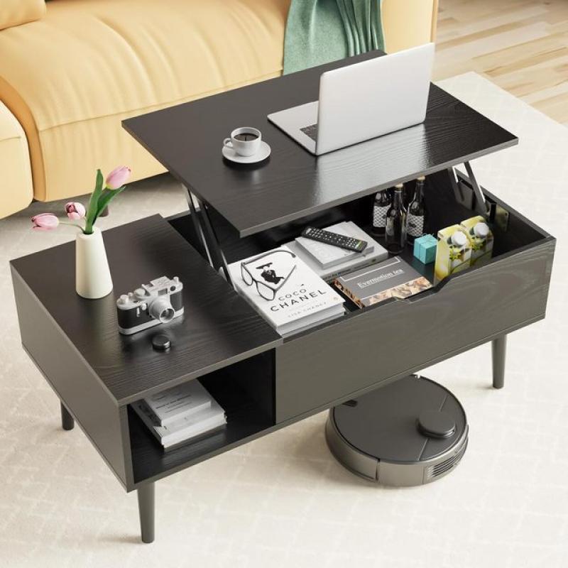 Lift Top Coffee Tables, Rising Tabletop Wooden Coffee Table Desk with Storage Shelf and Hidden Compartment