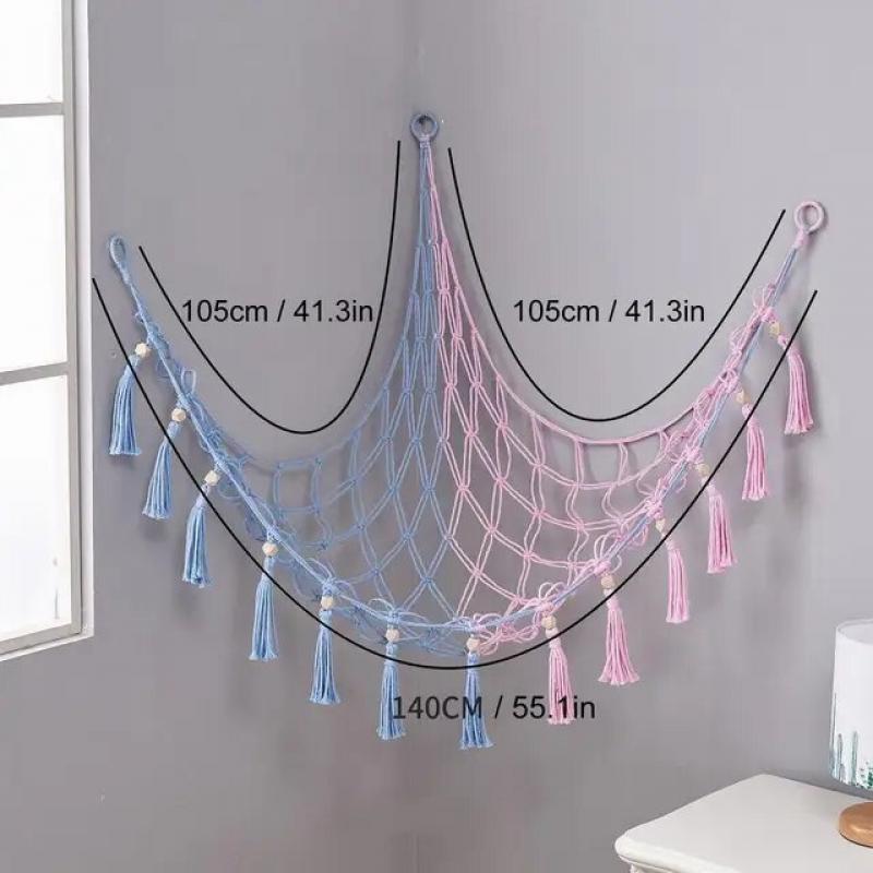 Stuffed Dolls Storage Mesh Net Wall Mount Macrame Hammock Net Boho Home Decorations Children Room Toys Heavy Duty Organizer