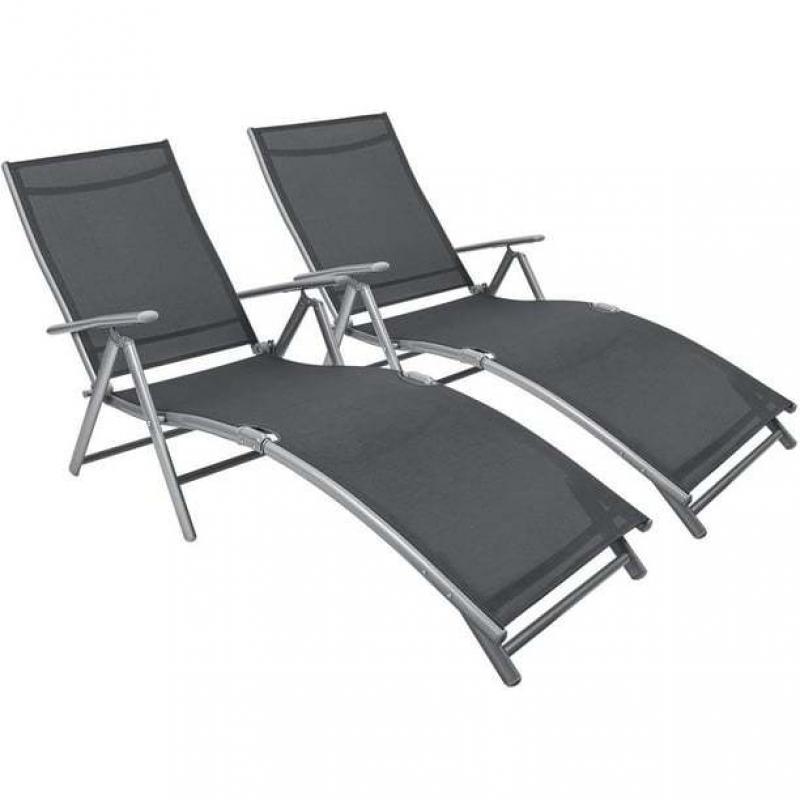 Patio Lounge Chair Outdoor Adjustable Chaise Lounge Folding Recliners Set of 2 Sun Loungers Outdoor Furniture