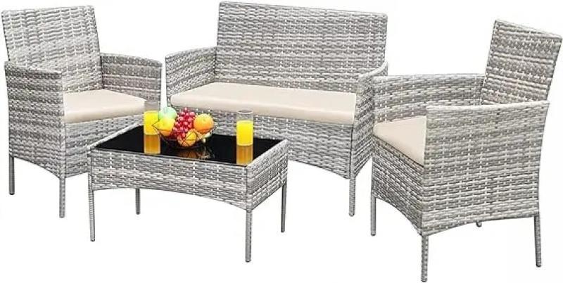 Greesum Patio Furniture 4 Pieces Conversation Sets Outdoor Wicker Rattan Chairs Garden Backyard Balcony Porch Poolside love