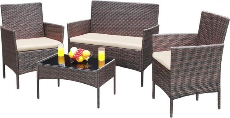 Greesum Patio Furniture 4 Pieces Conversation Sets Outdoor Wicker Rattan Chairs Garden Backyard Balcony Porch Poolside loveseat